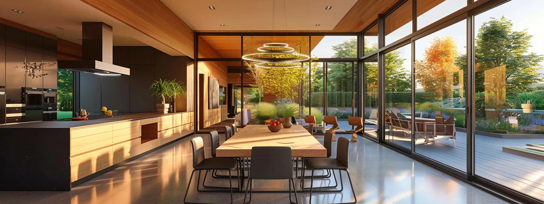 a sleek, modern office space showcasing a collaborative meeting between homeowners and architects, with a focus on high-quality construction materials like energy-efficient windows and sustainable wood finishes displayed prominently on a sophisticated conference table, under warm, ambient lighting.