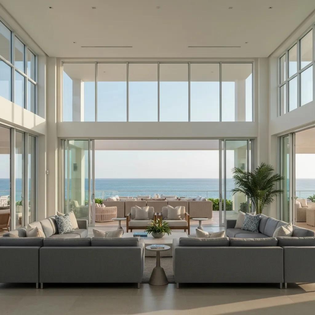 Interior of a Coastal Contemporary home in Vero Beach with panoramic ocean views and open-plan design
